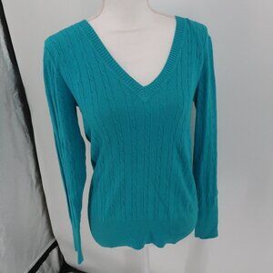 Old Navy Teal Cable Knit Style V-Neck Sweater Medium